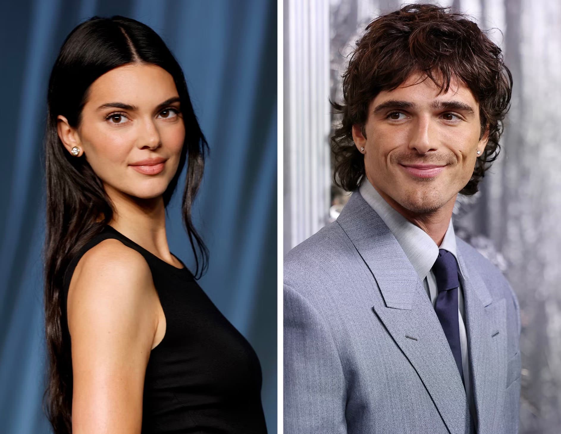 A side by side portrait of Kendall Jenner and Jacob Elordi